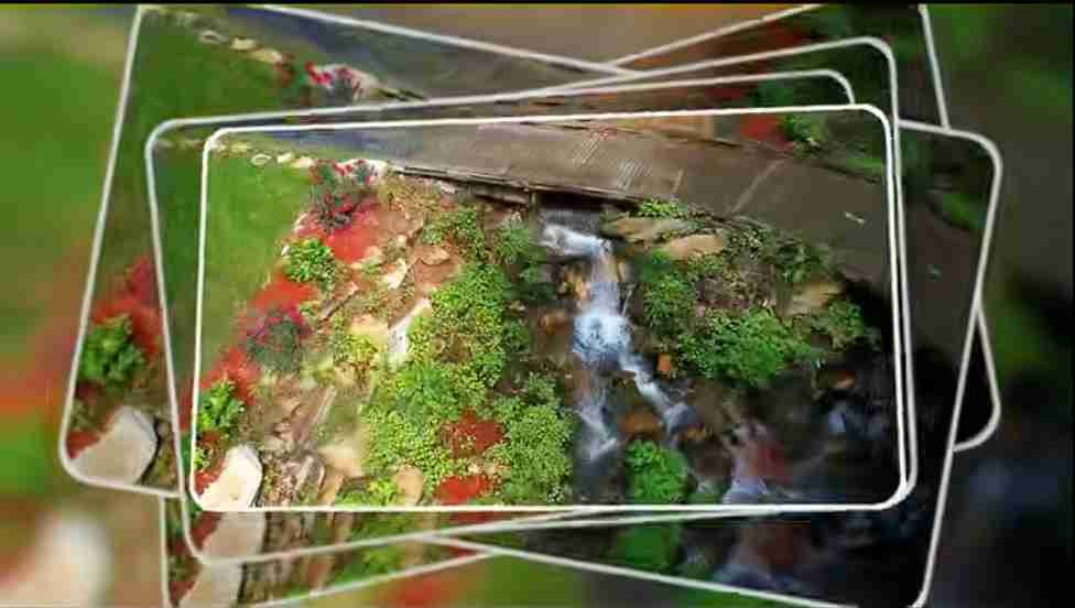 Aerial view of waterfall garden